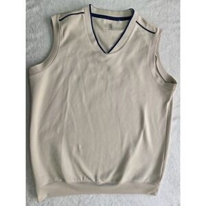 PGA Tour Mens Sweater Vest Size M Beige Golf Sleeveless Pullover Polyester